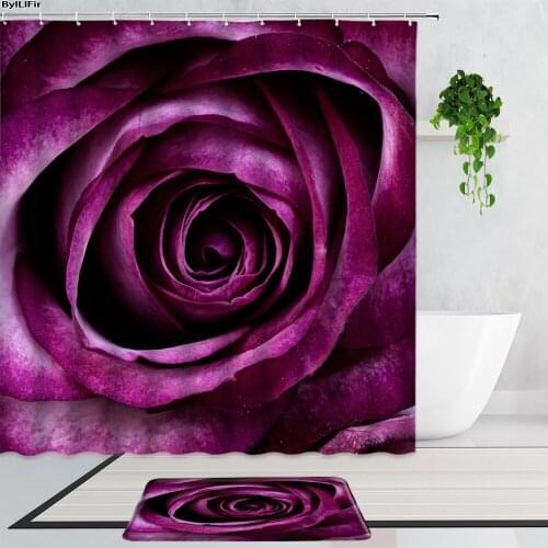Purple Rose Bathroom Shower Curtains Set Romantic Floral Holiday Decoration Background Bathtub Screen Bath Mat Carpet Home Decor