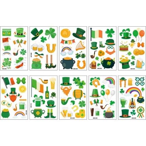 Tattoo Stickers 10 Sheets Irish St Patricks Day Temporary Tattoos Party Shamrock Clover Stickers Waterproof Temporary Tattoo Set