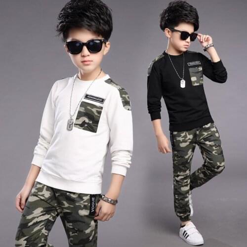 Boys Clothes Tracksuits Children Clothing Sets Fashionable Pocket T-Shirt + Camouflage Pants 2 Pcs Sport Suit For Kids Costumes