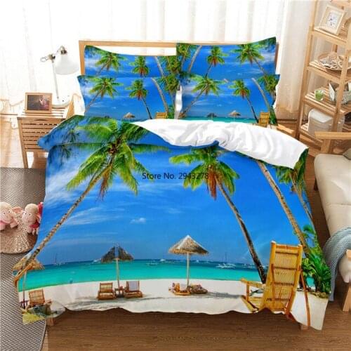 Scenery Beach Coconut Tree 3D Printed Bedding Set Duvet Covers Pillowcase Comforter King Queen Full Size Bedclothes Bed Linen