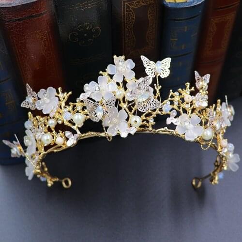 Romance Flower Butterfly Princess Crown Queen Tiaras Girl Crowns Pageant Prom Diadem Hair Ornaments Wedding Hair Accessories