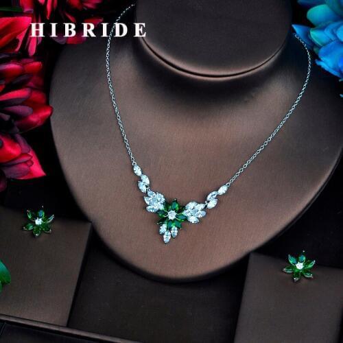 HIBRIDE Luxury AAA Cubic Zircon White Gold Women Bridal Jewelry Sets Wedding Necklace Accessories Bijoux N-531