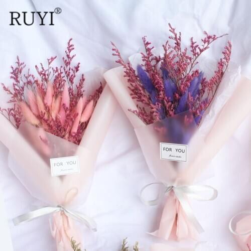 Pink Wrapping Paper Dried Flower Rabbit Tail Bouquet Small Fresh Graduation Bouquet Birthday Christmas Gift Bag Home Decoration