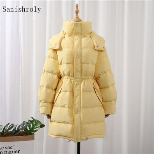 Sanishroly 2020 Women Winter Coat Warm Thicken White Duck Down Jacket Female Drawstring Midi Long Hooded Coats Parka Tops SE1004