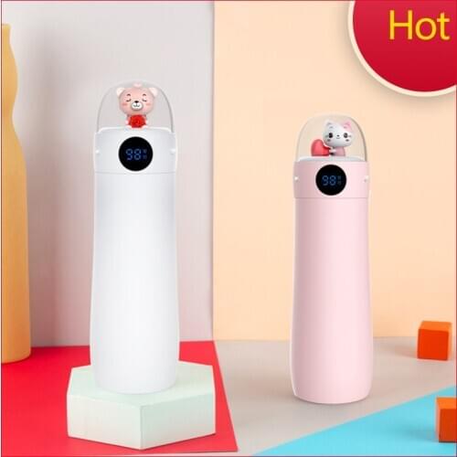 Cute Smart Thermal Cup Cartoon Remind To Drink Thermal Mug Digital Display Temperature Keep Warm Water Bottle Outdoor Office