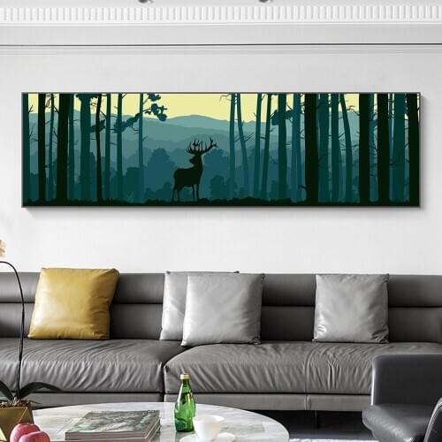 Nordic Poster And Print Forest Landscape Green Deer Canvas Painting Home Decor Wall Art Modular Pictures Living Room