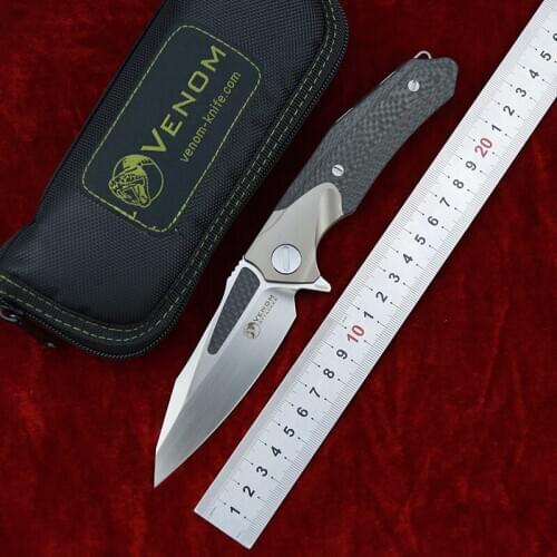KEVIN JOHN Flipper folding knife VENOM ATTACKER lapel blade M390 blade titanium carbon fiber handle survival outdoor knife tool
