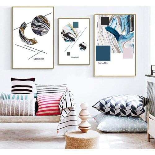 Modern Minimalist Nordic Style Poster Marbled Golden Geometric Abstract Home Decoration Gilt Light Luxury Frameless Picture Core