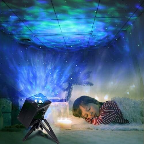 LED Laser Projector Starry Sky Nebula Night Lights Water Wave Projection Lamp with Music Sync Function Home Ambient Lighting