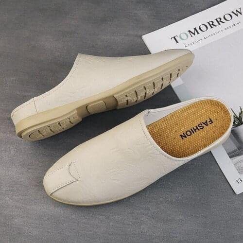 Men Half Shoes For Men Casual Luxury Summer Designer Slipon Genuine Leather Men Muller Shoes Slippers Loafers White Muller Shoes