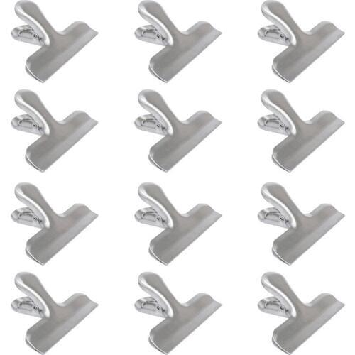 OUNONA 12 Pcs Stainless Steel Chip Bag Clips For Air Tight Seal Grip Food Sealing Clamp Clip Powder Food Package Bag Clip