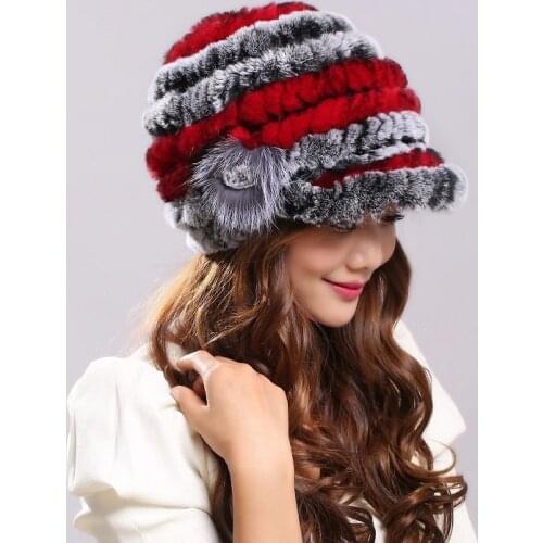 2020 High Quality Winter hats Women autumn Winter natural Genuine rabbit Fur Hat Knitted Fox hair flower buckets hats Caps