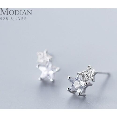 MODIAN Classic Sparkling AAA Zircon Double Layer Stars Stud Earring for Women 925 Sterling Silver Fashion Ear Pin Fine Jewelry