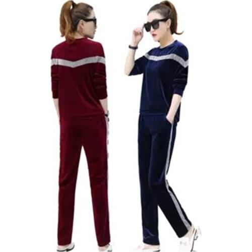 Gold velvet Sporting suit set Spring Autumn clothing fashion New 2 piece sets womens outfits Large size Leisure Lady suit 1962