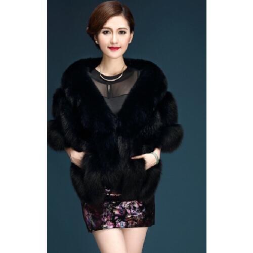 Winter Faux Fur Coats luxury fox fur imitation mink fur poncho bridal wedding dress shawl cape women vest fur coat