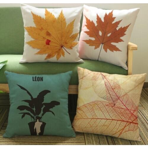 18" Autumn Maple Phoenix Tree Coffee Leaf Sofa Throw Pillow Cushion Home Decoration Yellow Leaf Cotton Linen Decorative Pillows
