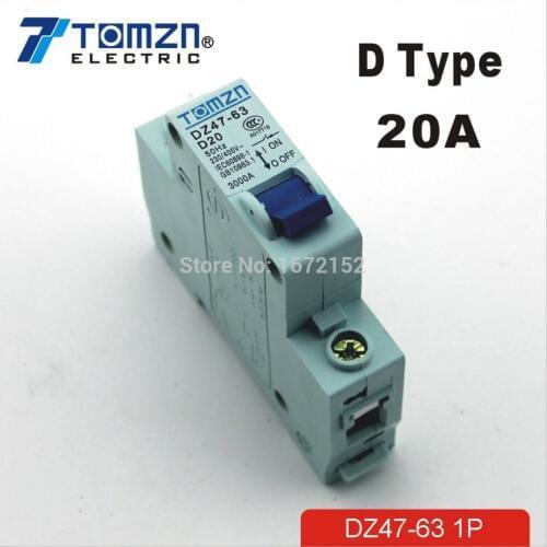 1P 20A D type 240V/415V 50HZ/60HZ Mini Circuit breaker MCB C45