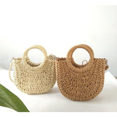 2021 Straw Woven Handbags Women Round Circular Rattan Bag New Beach Tote Shoulder Bags Females Fashion Traveling Bag