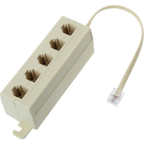 RJ11 Jack 5 Way Outlet Telephone Phone Modular Line Splitter Plug Adapter 6P4C