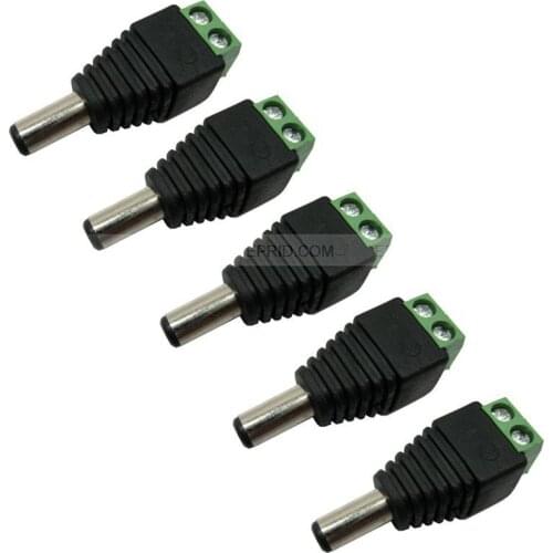 5 pcs 5.5 x 2.1mm CCTV Video Camera Connector DC Power Male Plug Connector Adapter