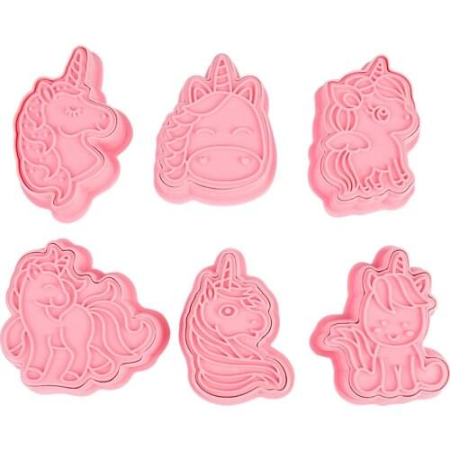 6Pcs/Set Unicorn Shape Biscuit Cutters 3D Cartoon Plastic Cookie Mold Home Kitchen Baking DIY Tool Kids Hand Mold Party Supplies