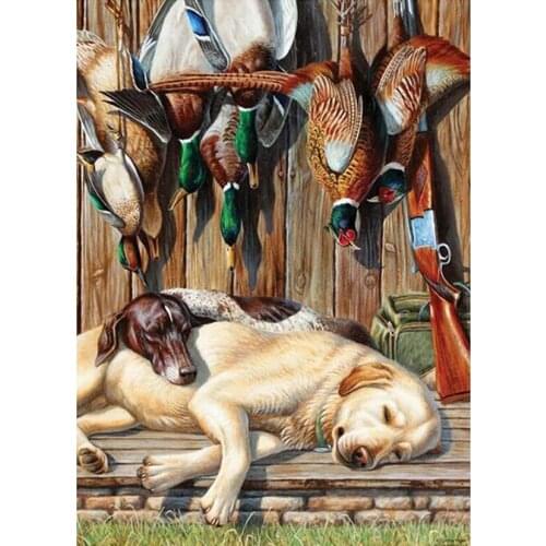 Diy 5D Dog Hunting Wood Full Diamond Painting Cross Stitch Kits Art Animal XN1428
