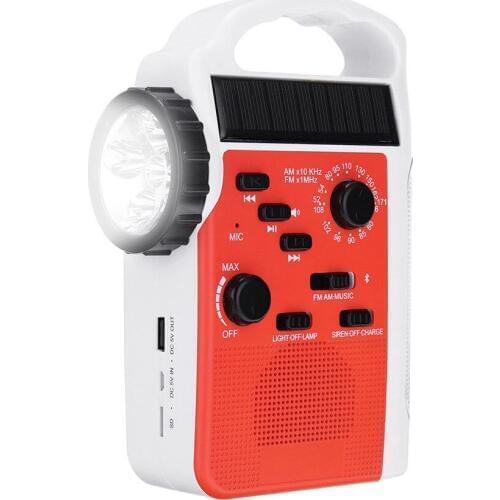 AM/FM Bluetooth Solar Hand Crank Dynamo Outdoor Radio With Speaker Emergency Receiver Mobile Power Supply Flashlight