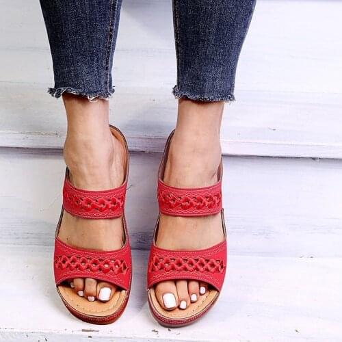 2021 Summer Women Wedge Sandals Premium Orthopedic Open Toe Sandals Anti-slip Big Size Casual Platform Retro Shoes for Women A40