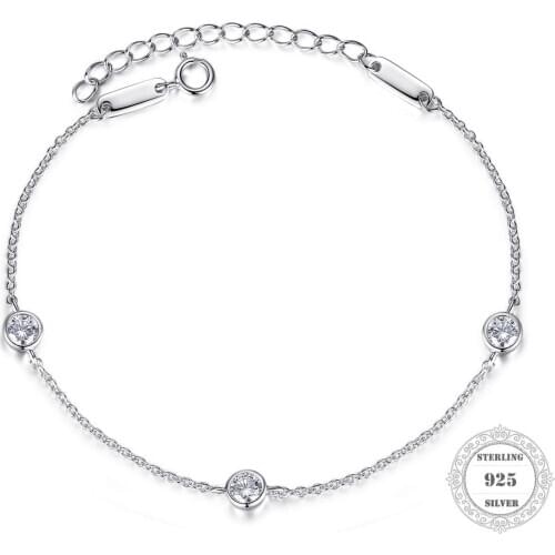 White Zircon Ornamen Link Chain Bracelet For Women 925 Sterling Silver Geometric Rigour Gift Fit Charm Body Jewelry Party Gifts