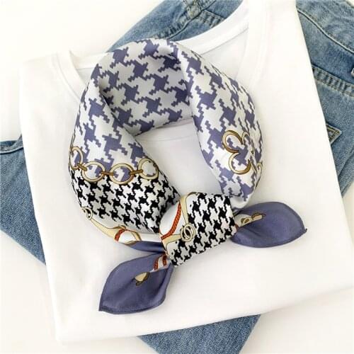 Designer Womens Scarf Plaid Square Real Silk Scarves Hair Band Female Foulard Neckerchief Bandana 2021 Spring New