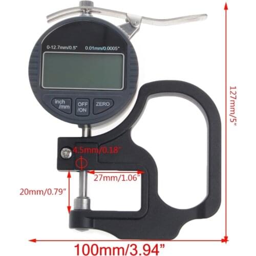 0-12.7mm Electronic Micrometer Digital Thickness Meter Gauge 0.01mm Depth Tester