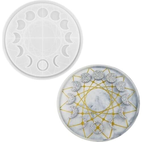Large Moon Phase Round Tray Resin Mold, Crescent Half Full Moon Silicone Molds,Epoxy Mold for DIY Jewelry Craft Making,Home Deco