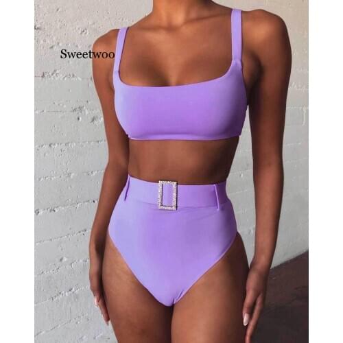 High Waist Bandeau Bikini Swimwear Women Push Up 2020 Sexy Backless Solid Swimsuit With Belt Summer Bathing Suit