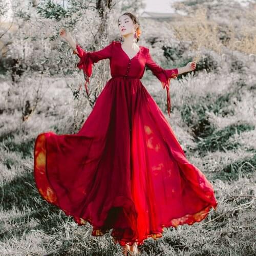Summer Chiffon Elegant Big Swing Dress Qinghai Lake Tourism Vacation Desert Red Beach Long Dress Female 2021 New