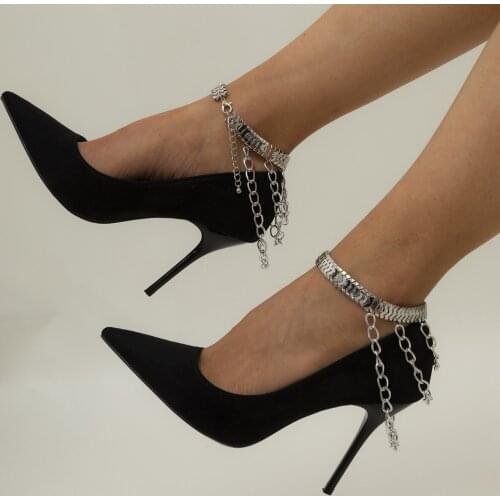 Fashion Simple Wild Flat Snake Chain Metal Shoe Chain Personality Multi-layer Tassel Geometric Anklet Party Jewelry Accessories