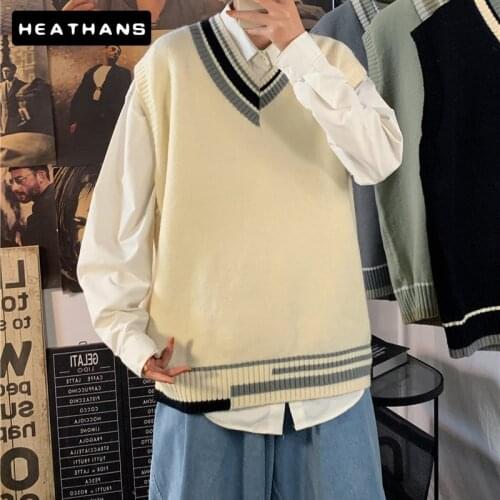 Men Sweater Vest New Arrival Mens Shrug Outwear Patchwork Harajuku Casual Preppy Daily Korean Knitwear Men V-Neck Base Sweaters