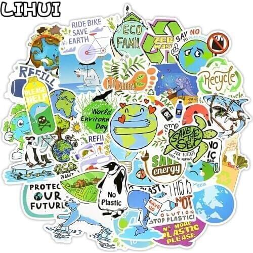 50 PCS Protect Green Earth Stickers Aesthetic Anime Sticker for Laptop Phone Fridge Luggage Car Decals Gifts for Kids Education