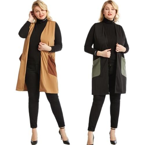 New Casual Vest Waistcoat Women V-neck Long Suit Vest Female Jacket Coat Pockets Office Lady Work Plus Size 5XL Open Cardigan