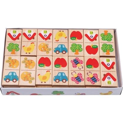 New Style Wooden Cartoon Fruit Animal Recognize Blocks Dominoes Jigsaw Montessori Children Learning & Education Puzzle Toy