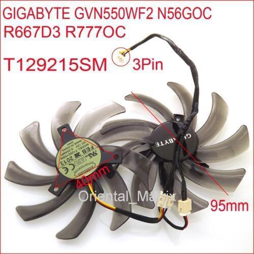 2pcs/Lot T129215SM 95mm Fan 12V 0.25A 3Pin For Gigabyte N56GOC R667D3 R777OC GVN550WF2 Graphics Card Cooler Cooling Fan