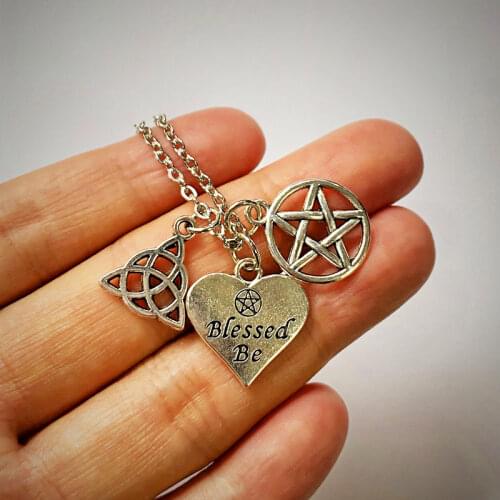 Blessed Be Letter Love Necklace Wiccan Pentacle Celtic Knot Witch Pendant Silver Color Tone Womens Jewelry Simple Gift