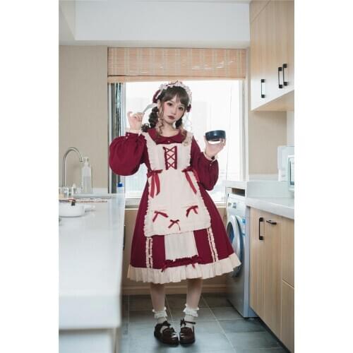 Princess sweet lolita dress vintage peter pan collar lantern sleeve high waist victorian dress kawaii girl gothic lolita op loli