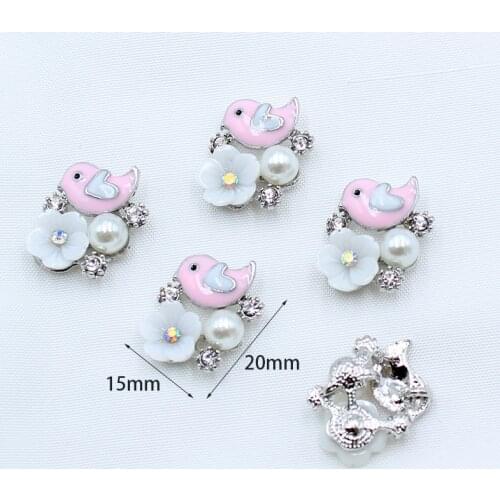 New 10pcs 15*20mm flower sparkling crystal creative bird necklace pendant DIY alloy rhinestone jewelry clothing accessories