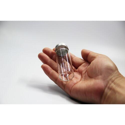 50pcs 27*70mm 25ml Transparent Glass Bottles Jars Spice Food Candy Jars Vials Terrarium with Screw Aluminum Lid Craft Decor Gift