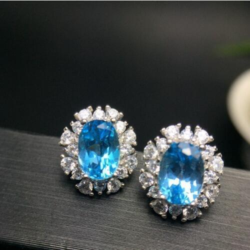 925 Silver Natural Topaz ear studs for women wearing simple atmosphere made in China