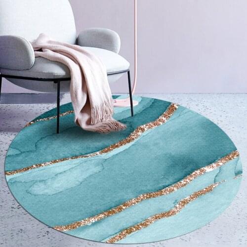 Blue Green Round Carpet With Gold Strip Non-slip Chair Carpet Coffee Table Rug Decorative Toilet Floor Mat Bedroom Rug Bedside