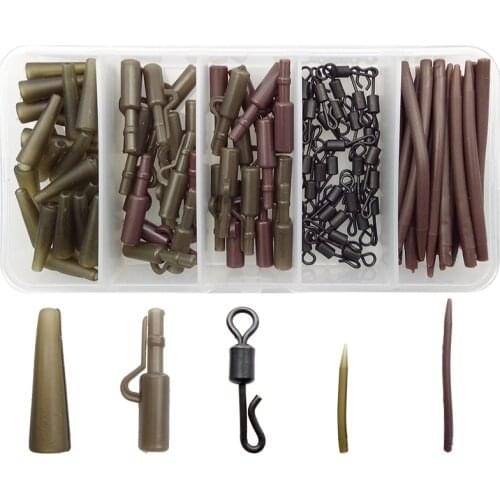 120pcs Carp Fishing Accessories Tackle Anti Tangle Sleeves Tail Rubbers Safety Lead Clips Quick Change Swivels Set With Box