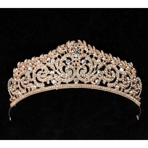 FORSEVEN Baroque Rhinestone Big Bridal Tiara and Crowns Headbands Hair Jewelry Pageant Bride Diadem Wedding Hair Accessories
