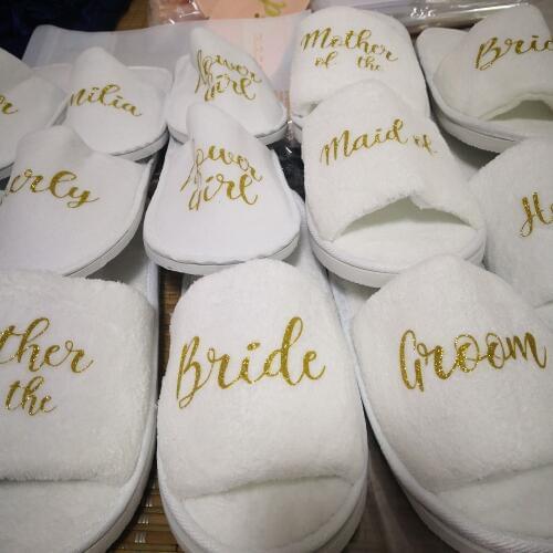 Wedding slippers Personalised bridal party slippers Open Toes spa hen weekend shoes quality coral fleece bridesmaid slippers