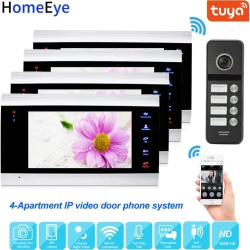 4 Apartments AHD 1080P WiFi IP Video Door Phone Video Intercom Home Access Control System TuyaSmart APP Remote Control Doorbell